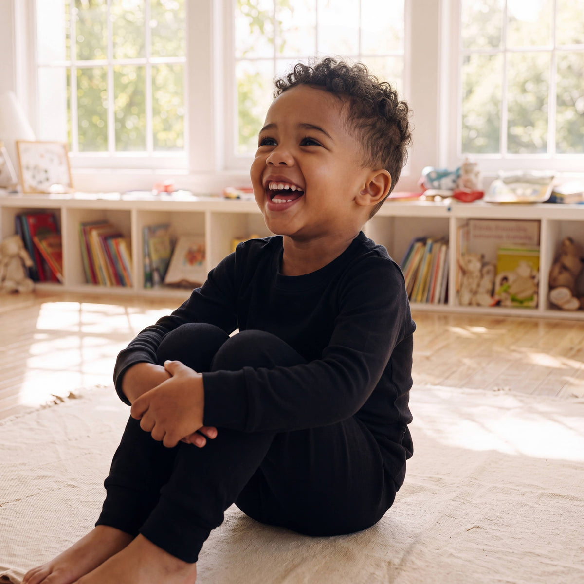 Modal Long Sleeve Pajama Set for Kids Black