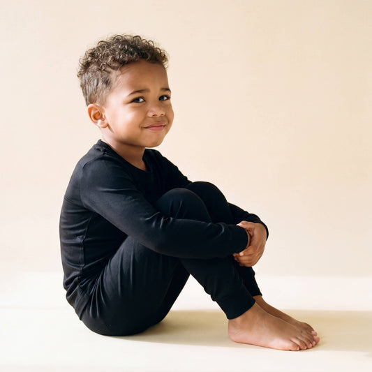 Modal Long Sleeve Pajama Set for Kids Black
