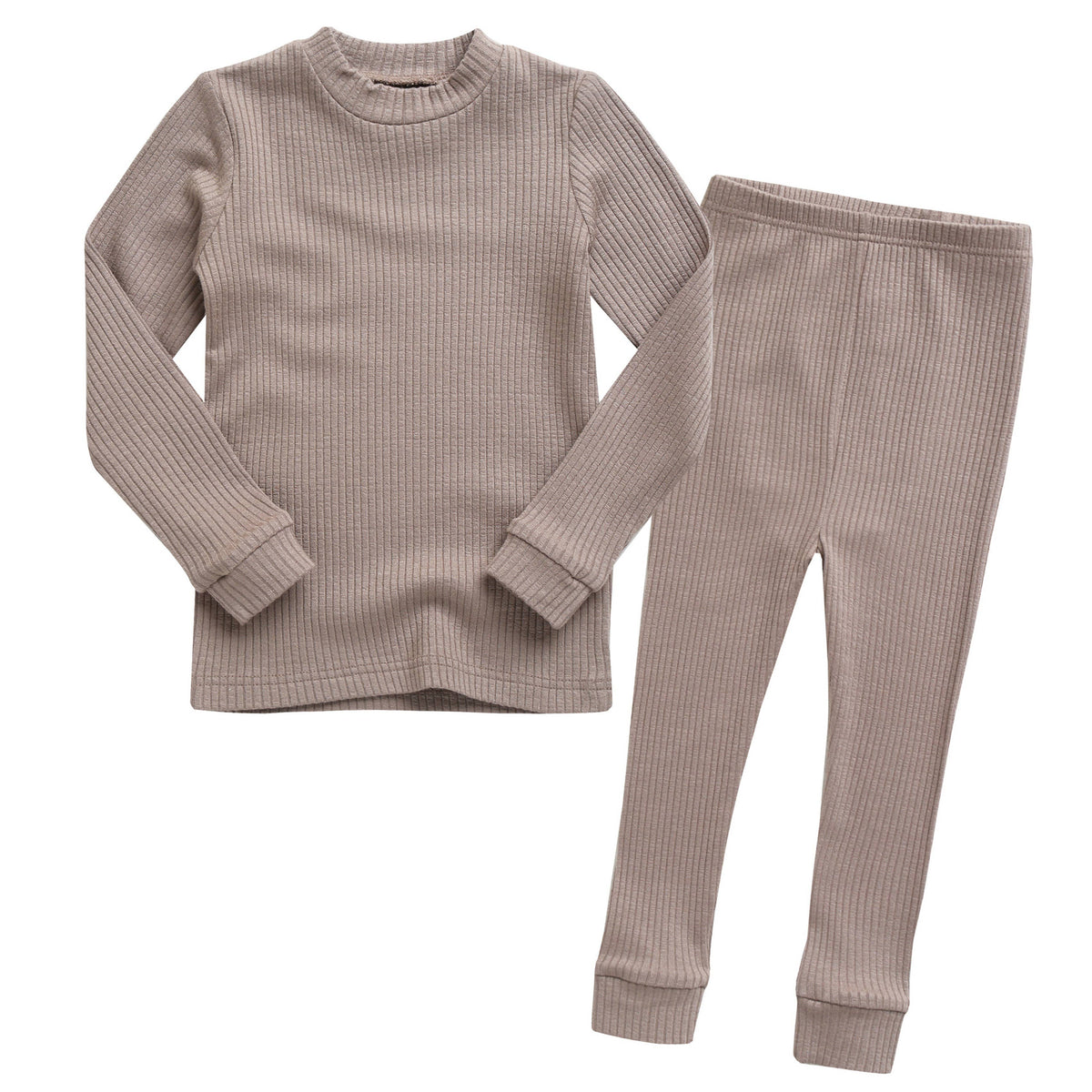 Modal Ribbed Knit Long Sleeve Pajama Set Beige