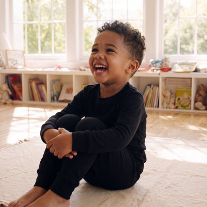 Modal Long Sleeve Pajama Set for Kids Black